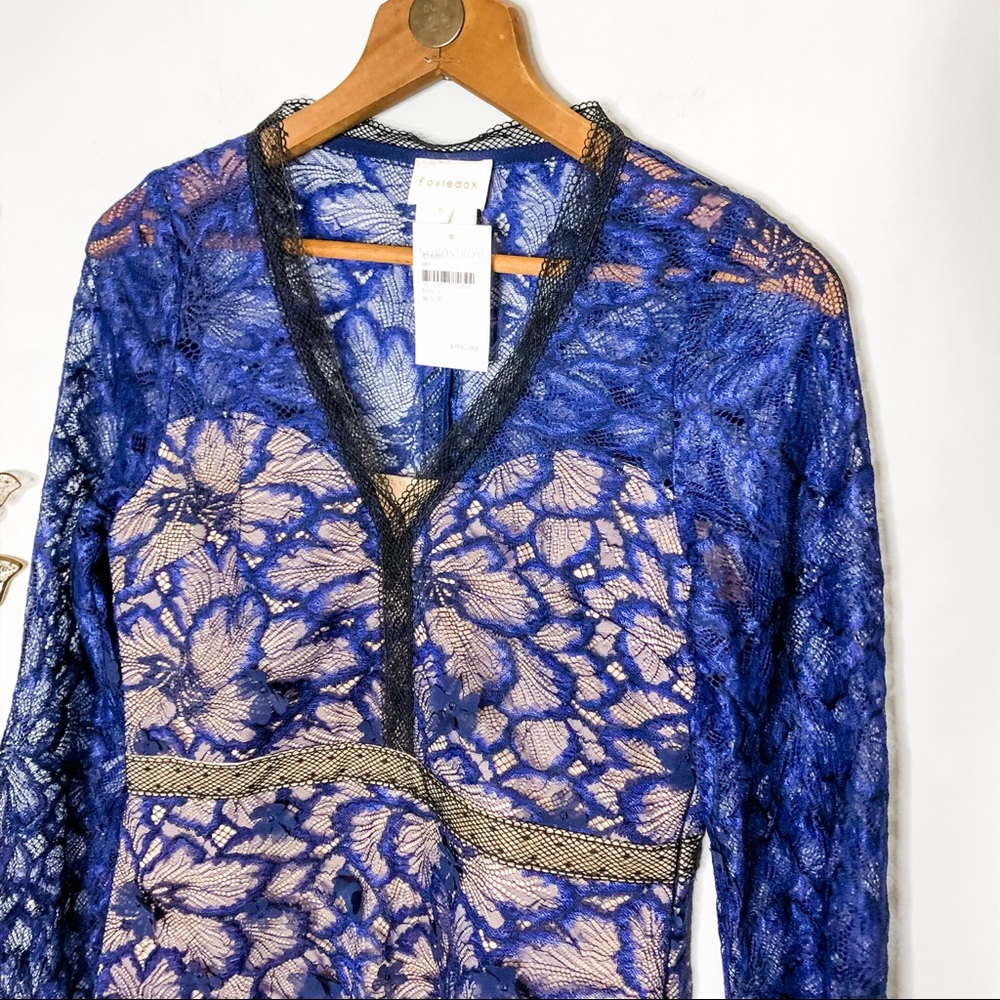 🦋🌙 NWT FOXIEDOX x ANTHROPOLOGIE | Elegant Deep Blue Lace Dress - Picture 6 of 16